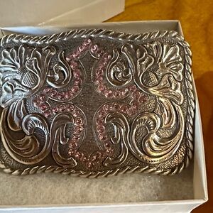 Silver and Pink Embellished Belt Buckle